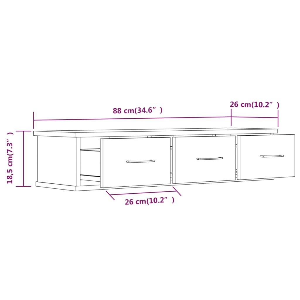 vægskab 88x26x18,5 cm konstrueret træ brun egetræsfarve