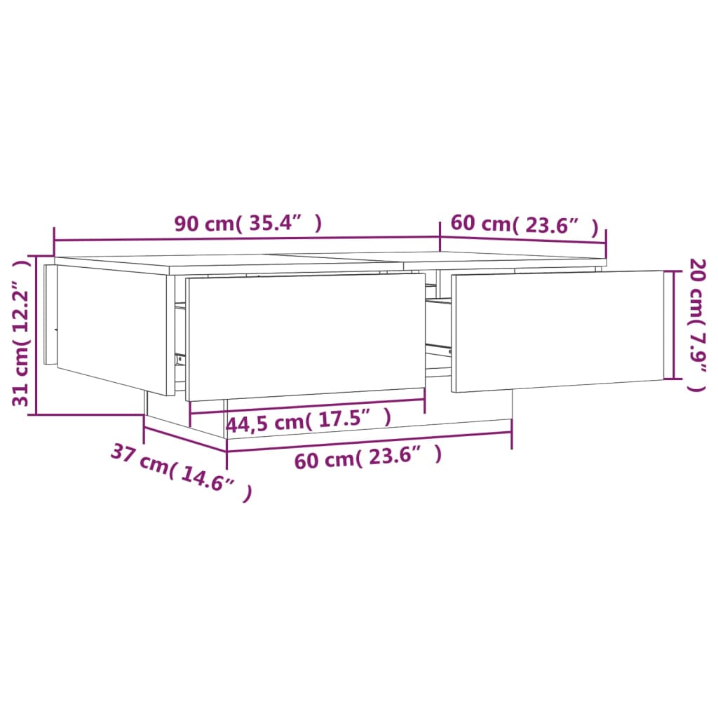 sofabord 90x60x31 cm konstrueret træ røget egetræsfarve