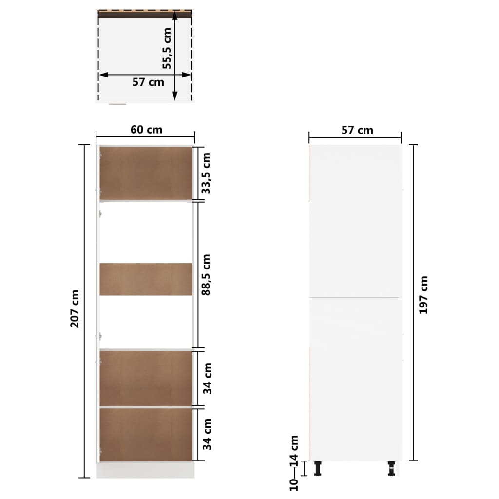 indbygningsskab til køl 60x57x207cm konstrueret træ brun egetræ