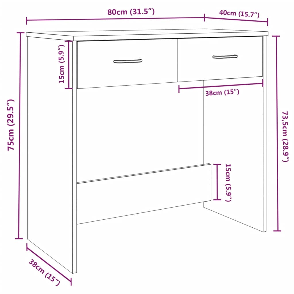 skrivebord 80x40x75 cm konstrueret træ røget egetræsfarve