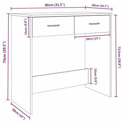 skrivebord 80x40x75 cm konstrueret træ røget egetræsfarve