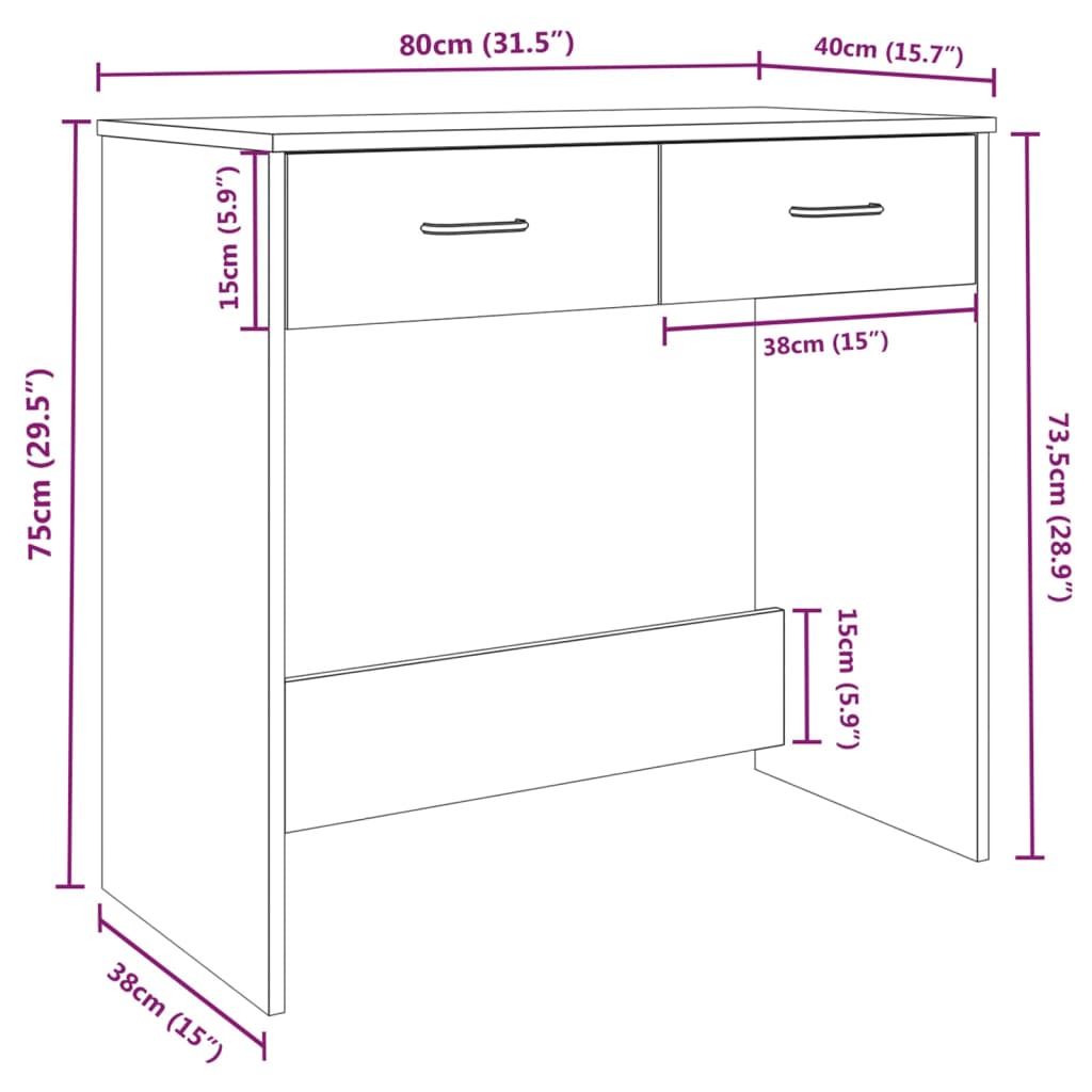 skrivebord 80x40x75 cm konstrueret træ grå sonoma-eg