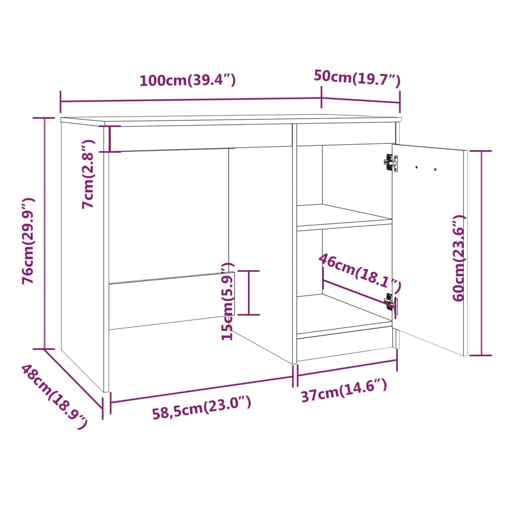 skrivebord 100x50x76 cm konstrueret træ røget egetræsfarve