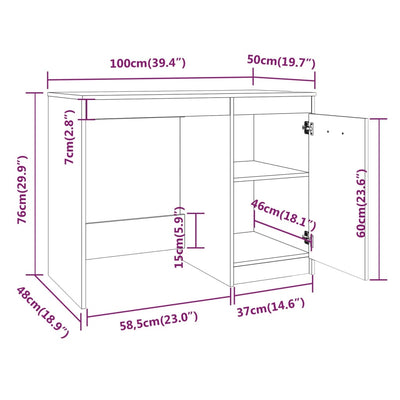 skrivebord 100x50x76 cm konstrueret træ røget egetræsfarve