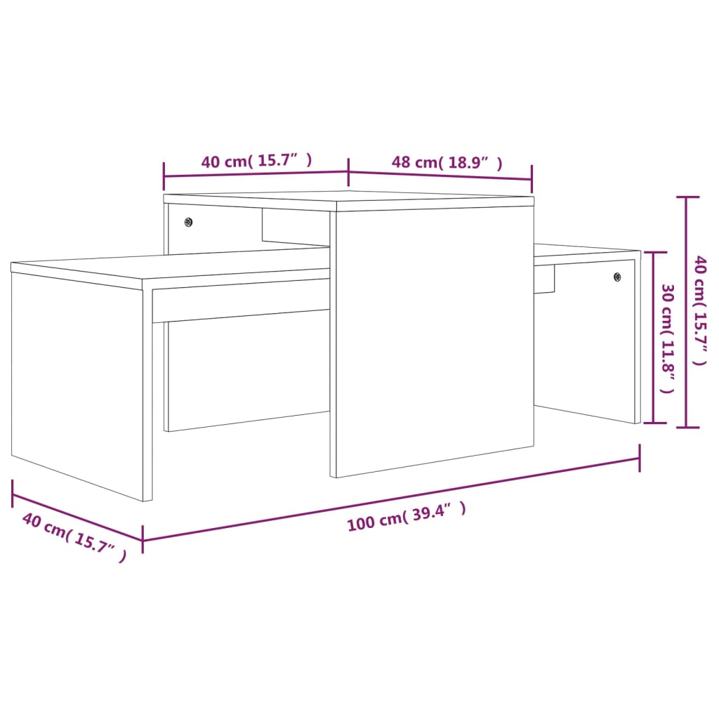 sofaborde 3 dele 100x48x40 cm konstrueret træ røget egetræ