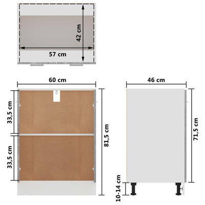 køkkenskab 60x46x81,5 cm konstrueret træ grå sonoma-eg