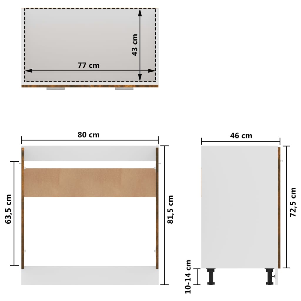 skab 80x46x81,5 cm konstrueret træ røget egetræsfarve