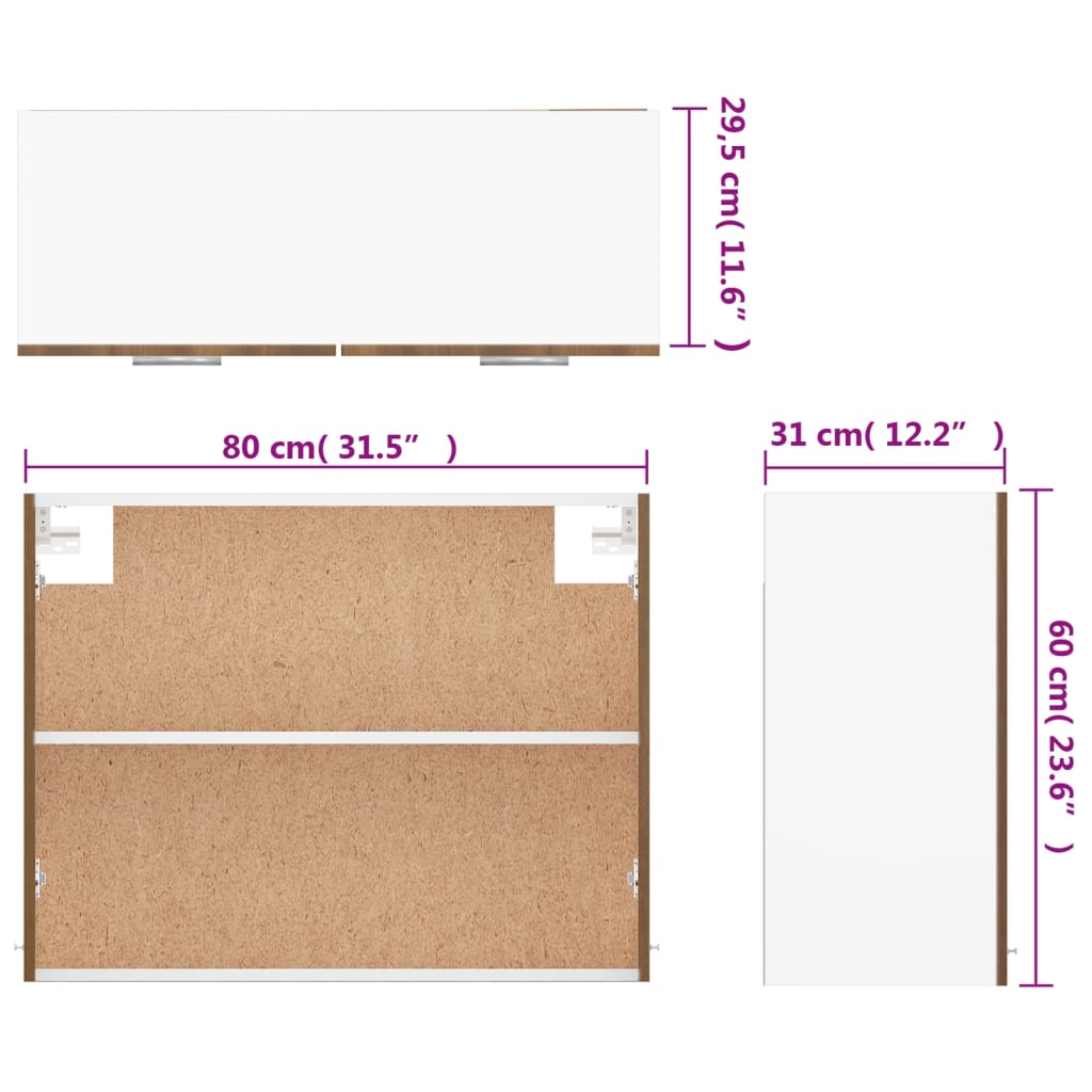 vægskab 80x31x60 cm konstrueret træ brun egetræsfarve