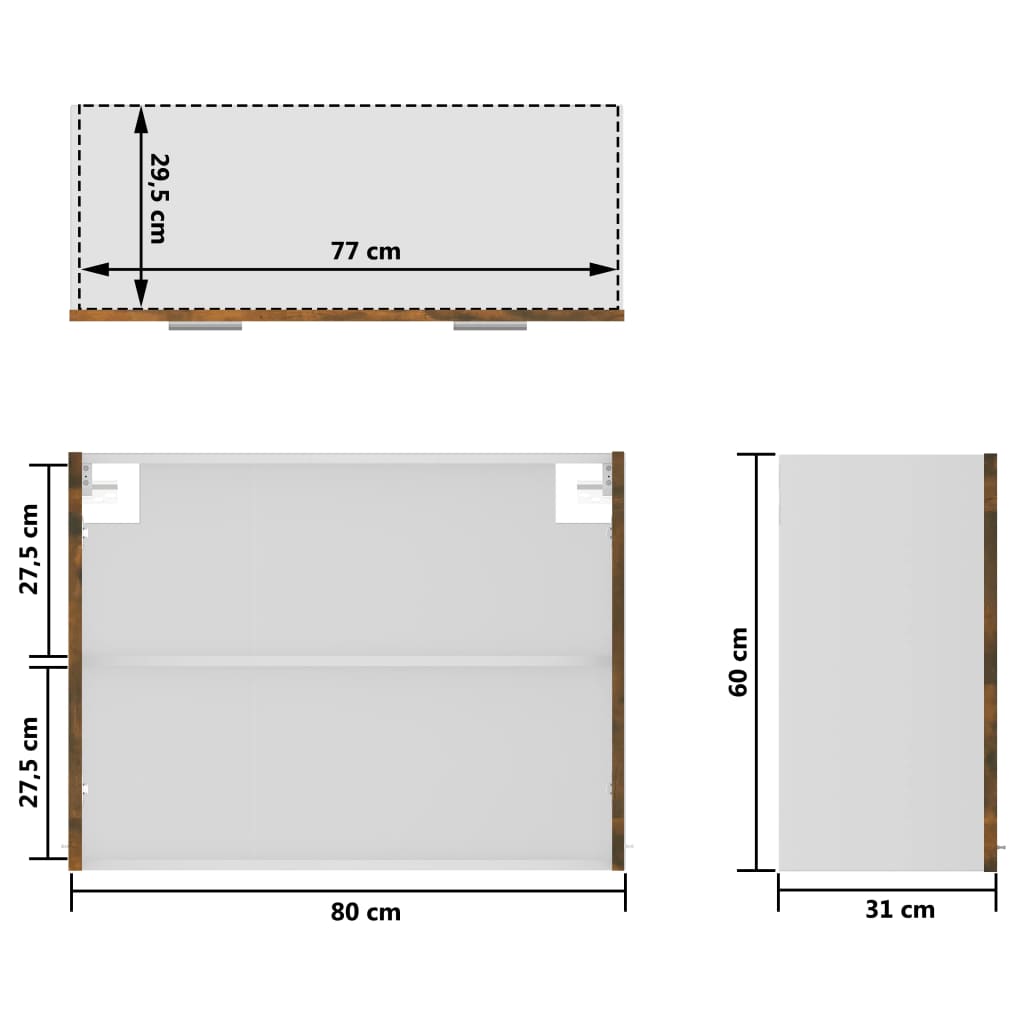 væghængt glasskab 80x31x60 cm konstrueret træ røget egetræ