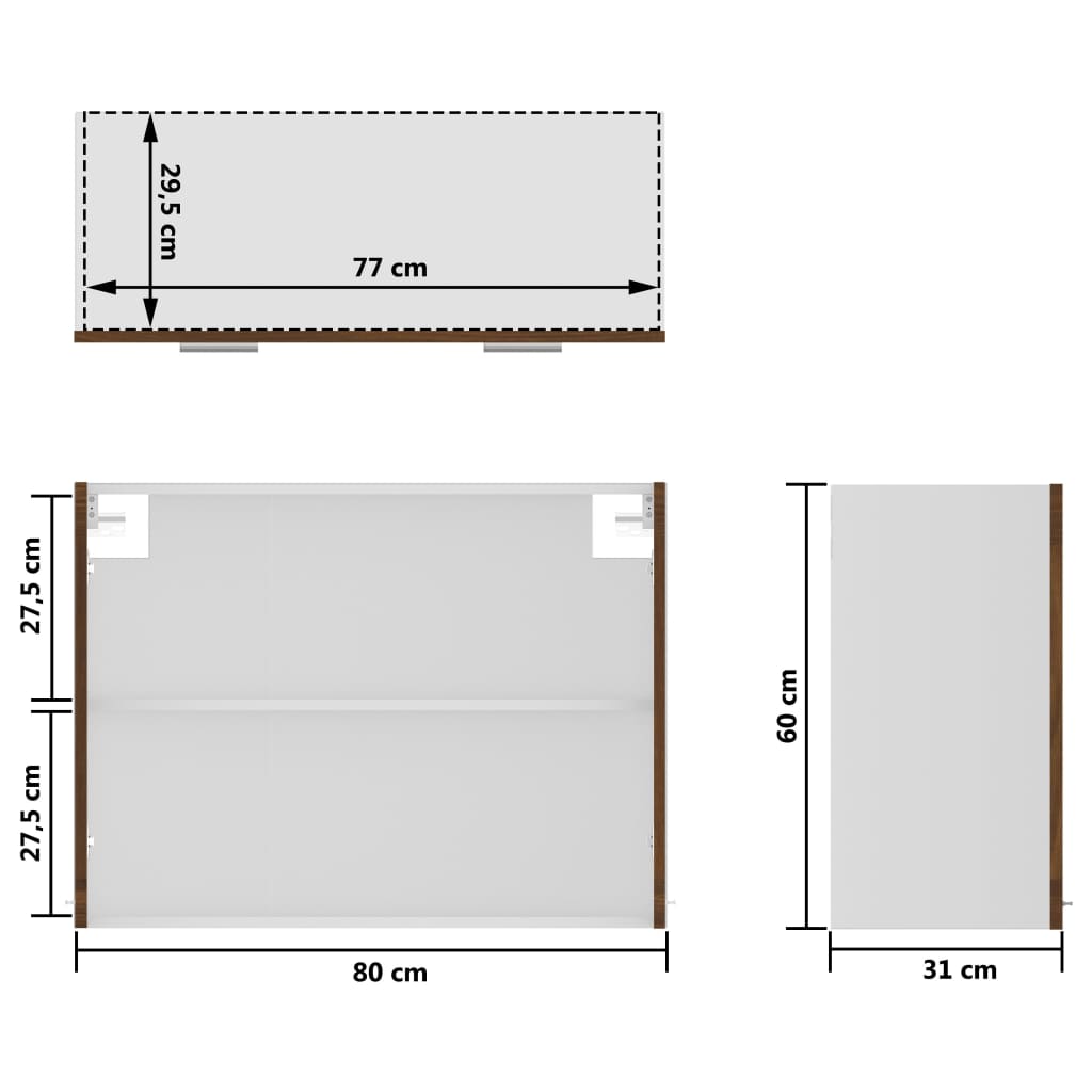 væghængt glasskab 80x31x60 cm konstrueret træ brun egetræsfarve