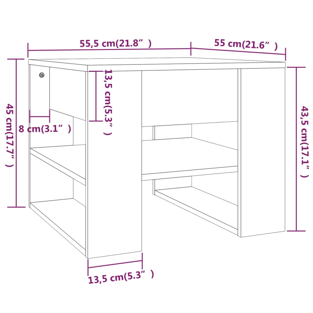 sofabord 55,5x55x45 cm konstrueret træ hvid