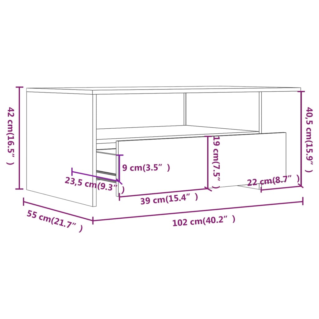 sofabord 102x55x42 cm konstrueret træ sort