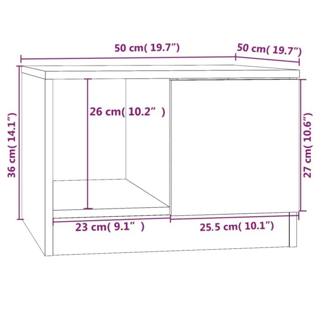 sofabord 50x50x36 cm konstrueret træ sonoma-eg