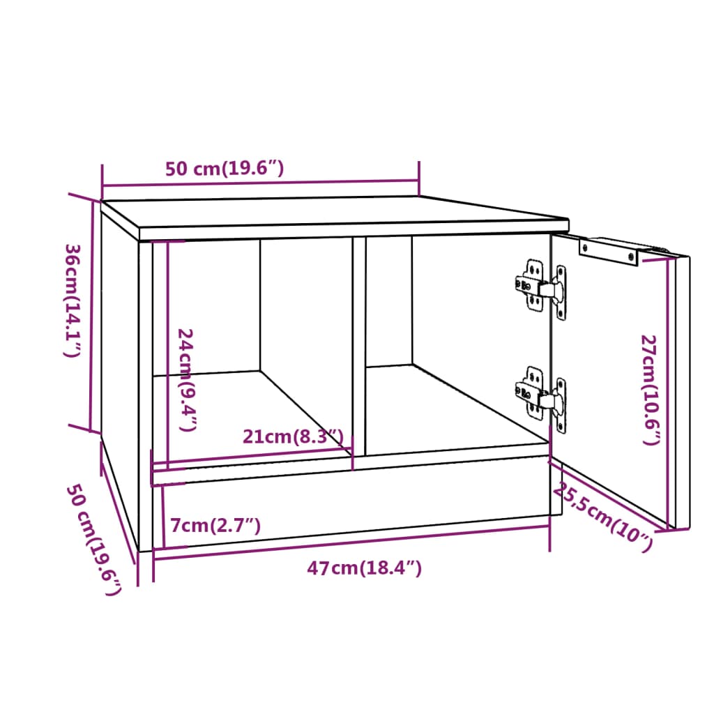 sofabord 50x50x36 cm konstrueret træ hvid og sonoma-eg