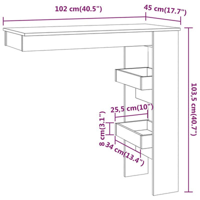 vægmonteret barbord 102x45x103,5 cm konstrueret træ sonoma-eg