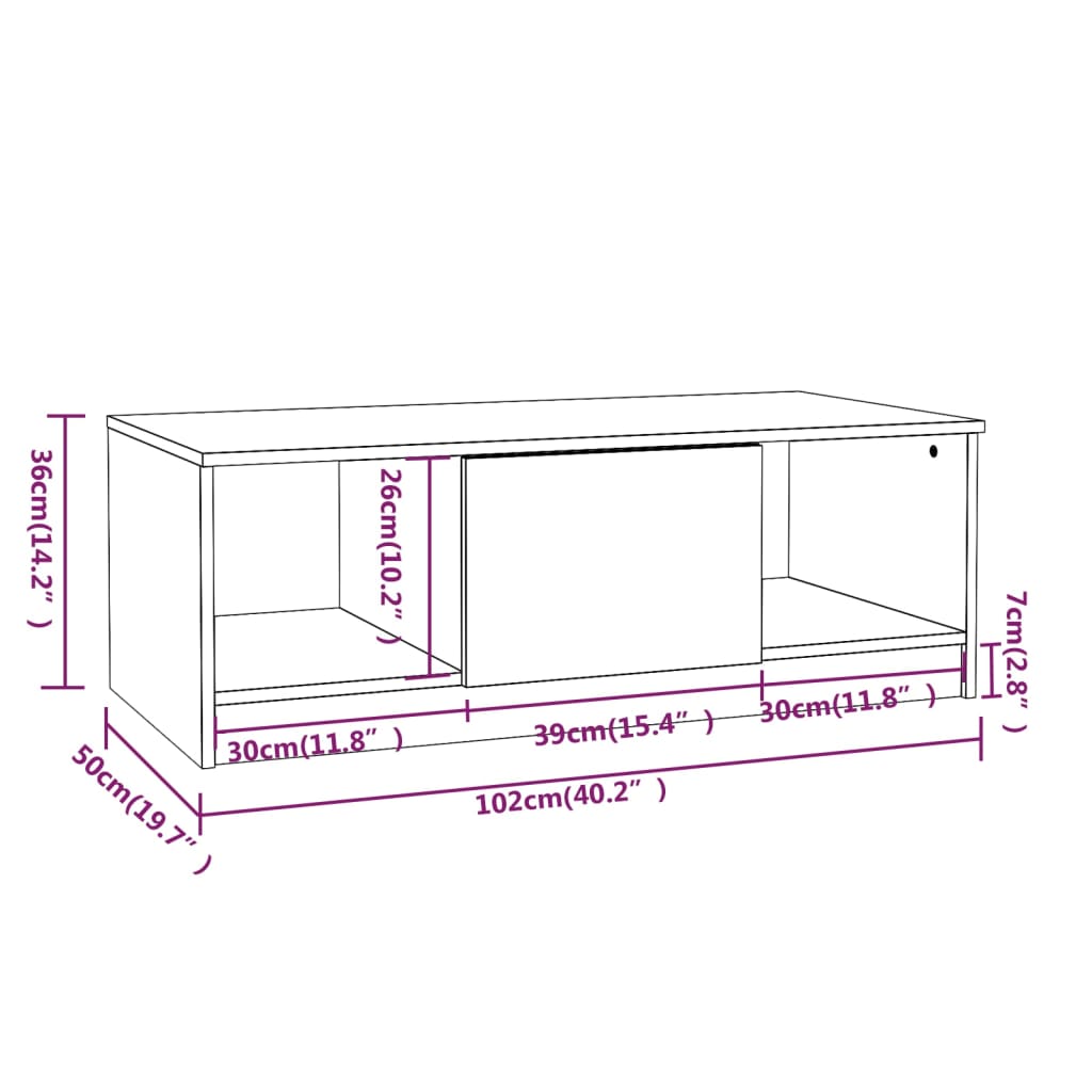 sofabord 102x50x36 cm konstrueret træ røget egetræsfarve