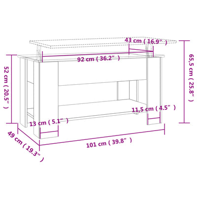 sofabord 101x49x52 cm konstrueret træ sort