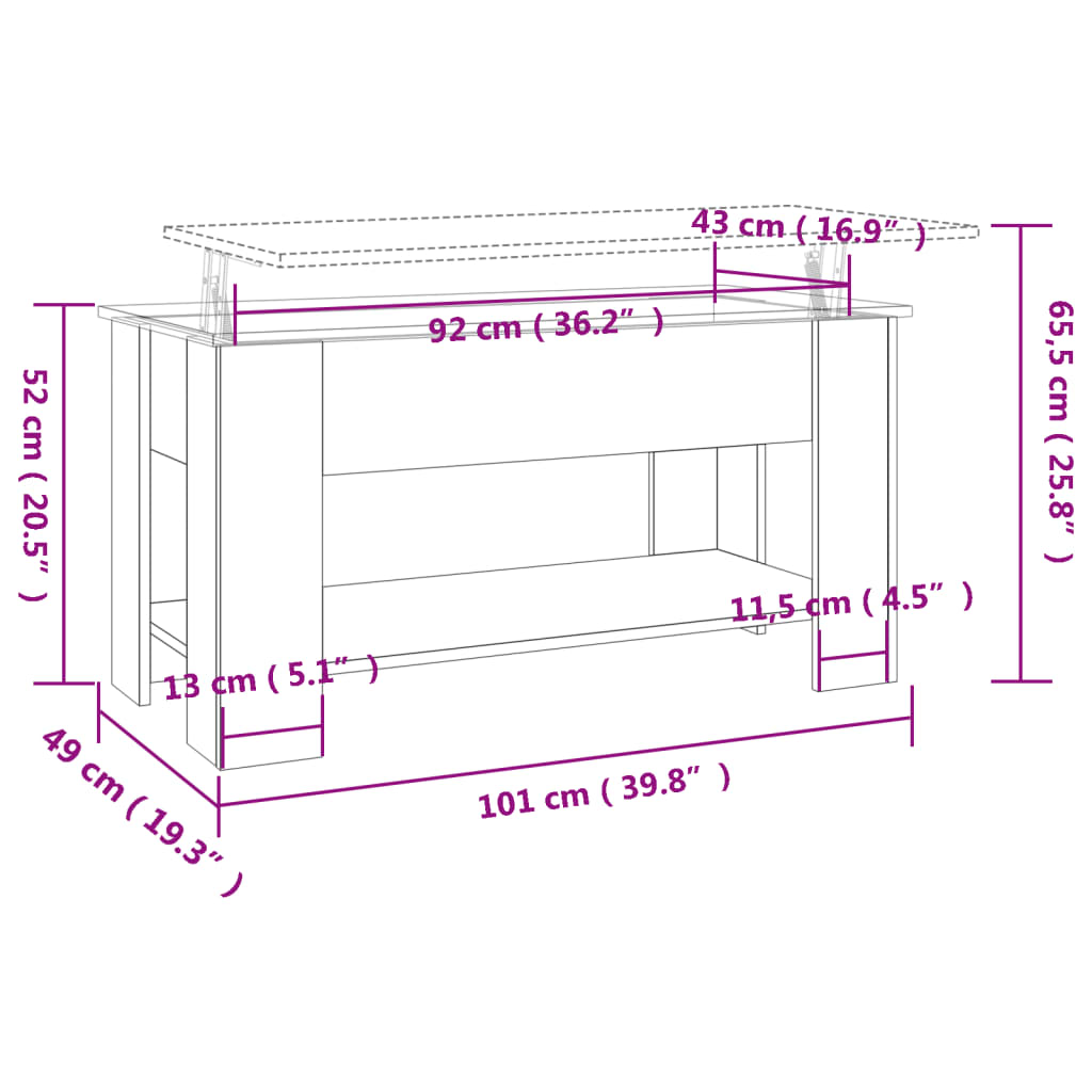 sofabord 101x49x52 cm konstrueret træ sonoma-eg