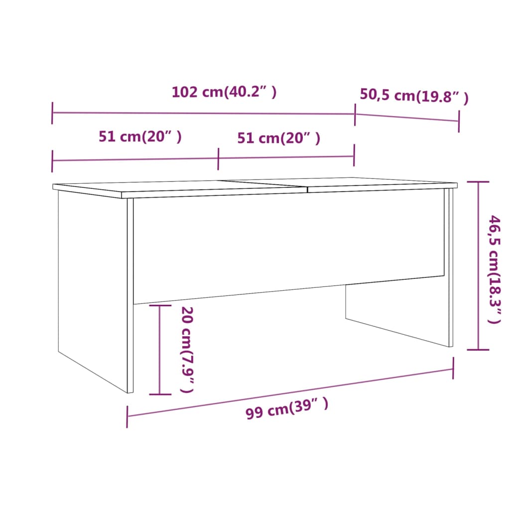 sofabord 102x50,5x46,5 cm konstrueret træ hvid