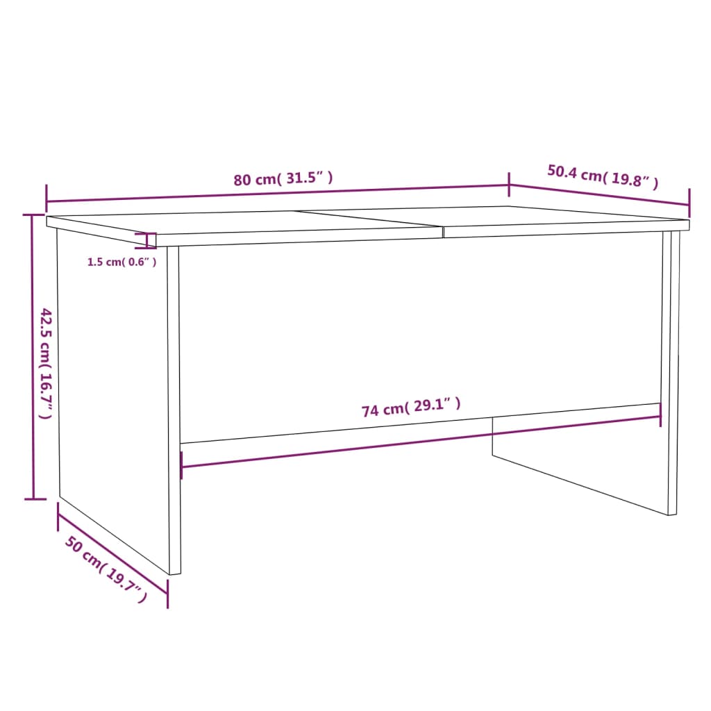 sofabord 80x50x42,5 cm konstrueret træ betongrå