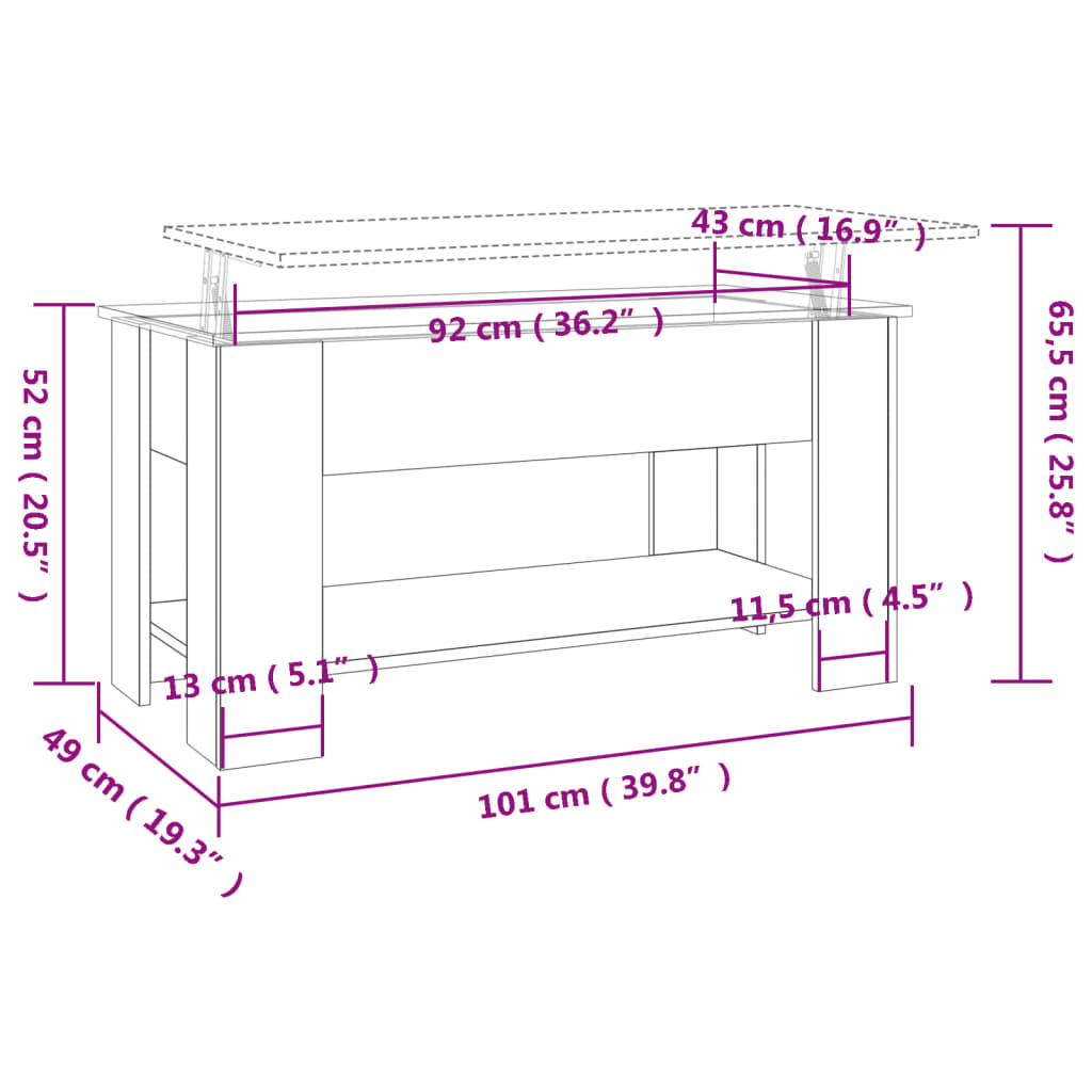 sofabord 101x49x52 cm konstrueret træ røget egetræsfarve