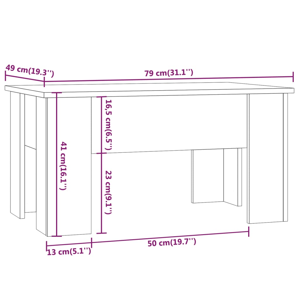 sofabord 79x49x41 cm konstrueret træ røget egetræ