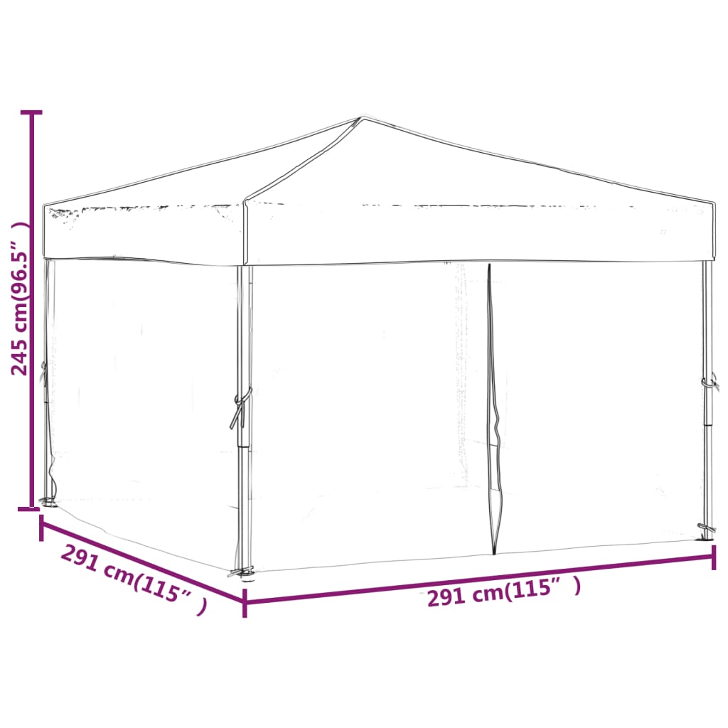 foldbart festtelt med sidevægge 2x2 m sort