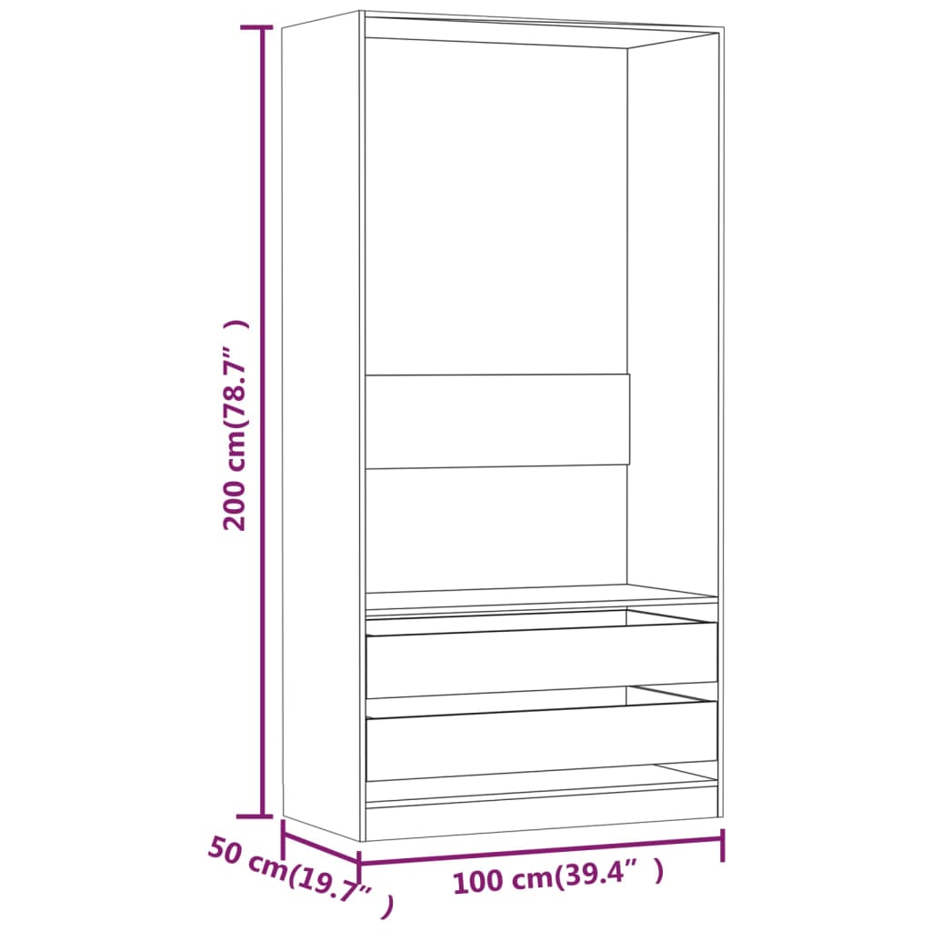 klædeskab 100x50x200 cm konstrueret træ grå sonoma-eg