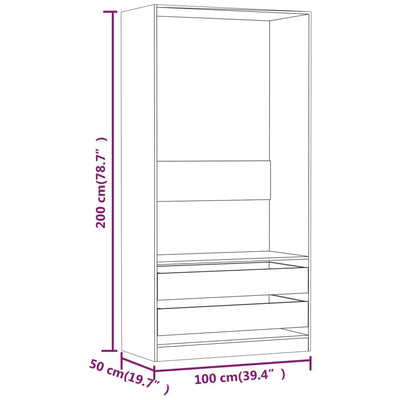 klædeskab 100x50x200 cm konstrueret træ grå sonoma-eg