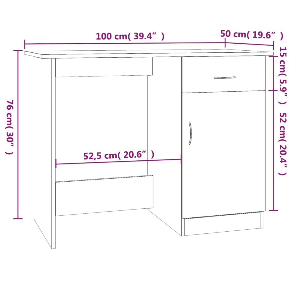 skrivebord 100x50x76 cm konstrueret træ røget egetræsfarve