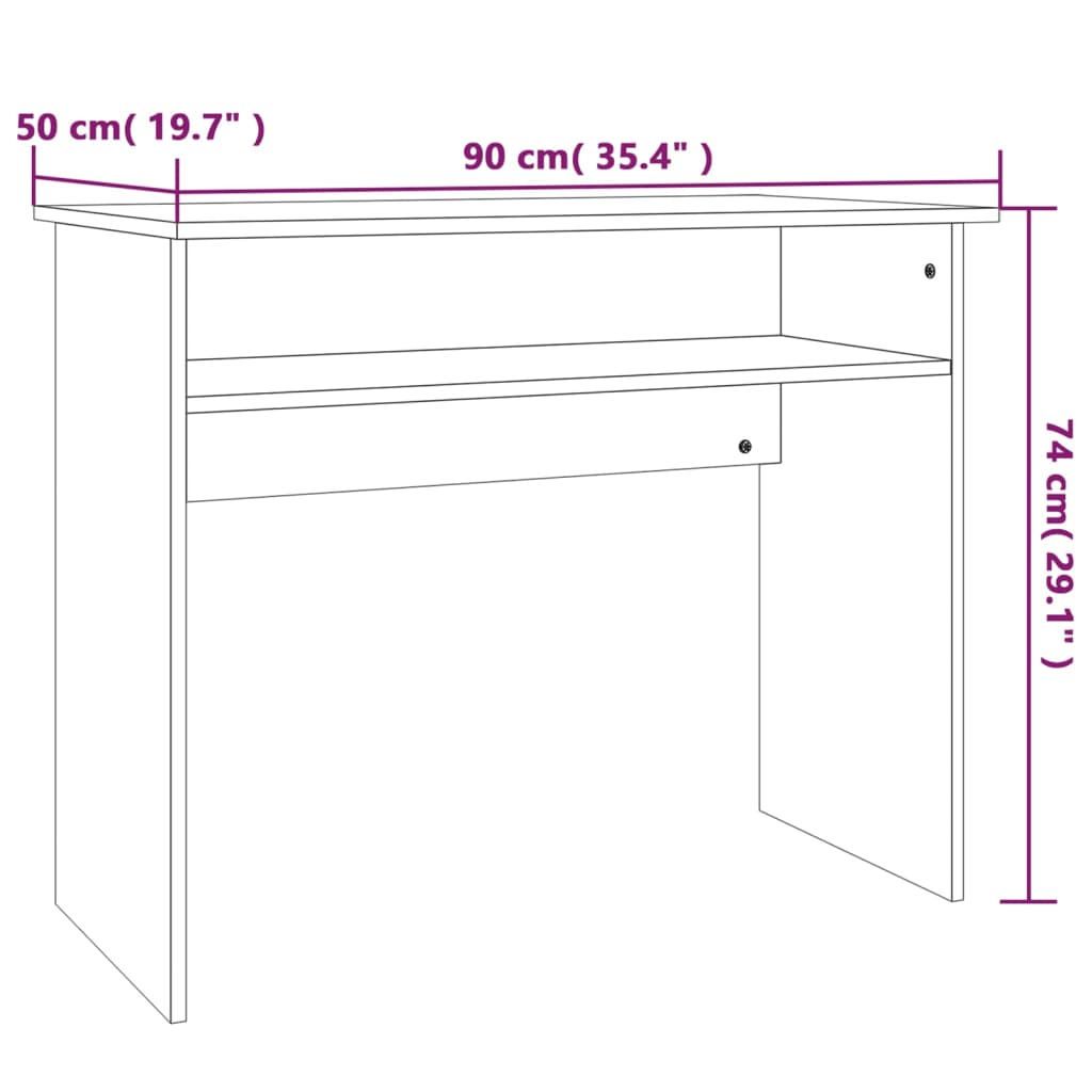 skrivebord 90x50x74 cm konstrueret træ røget egetræsfarve