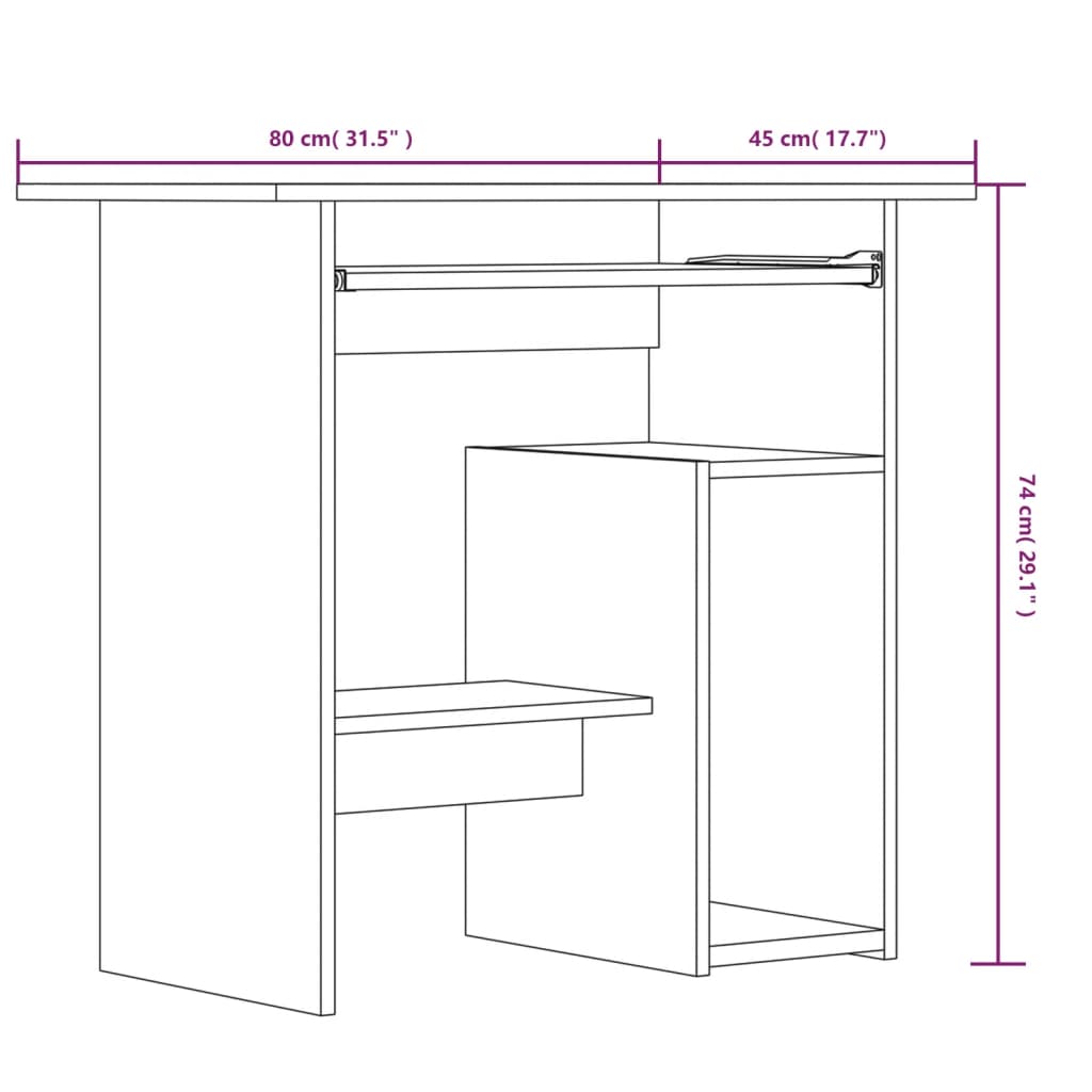 skrivebord 80x45x74 cm konstrueret træ røget egetræsfinish