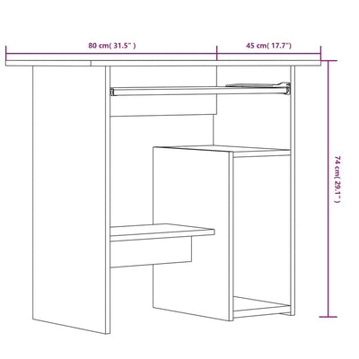 skrivebord 80x45x74 cm konstrueret træ røget egetræsfinish