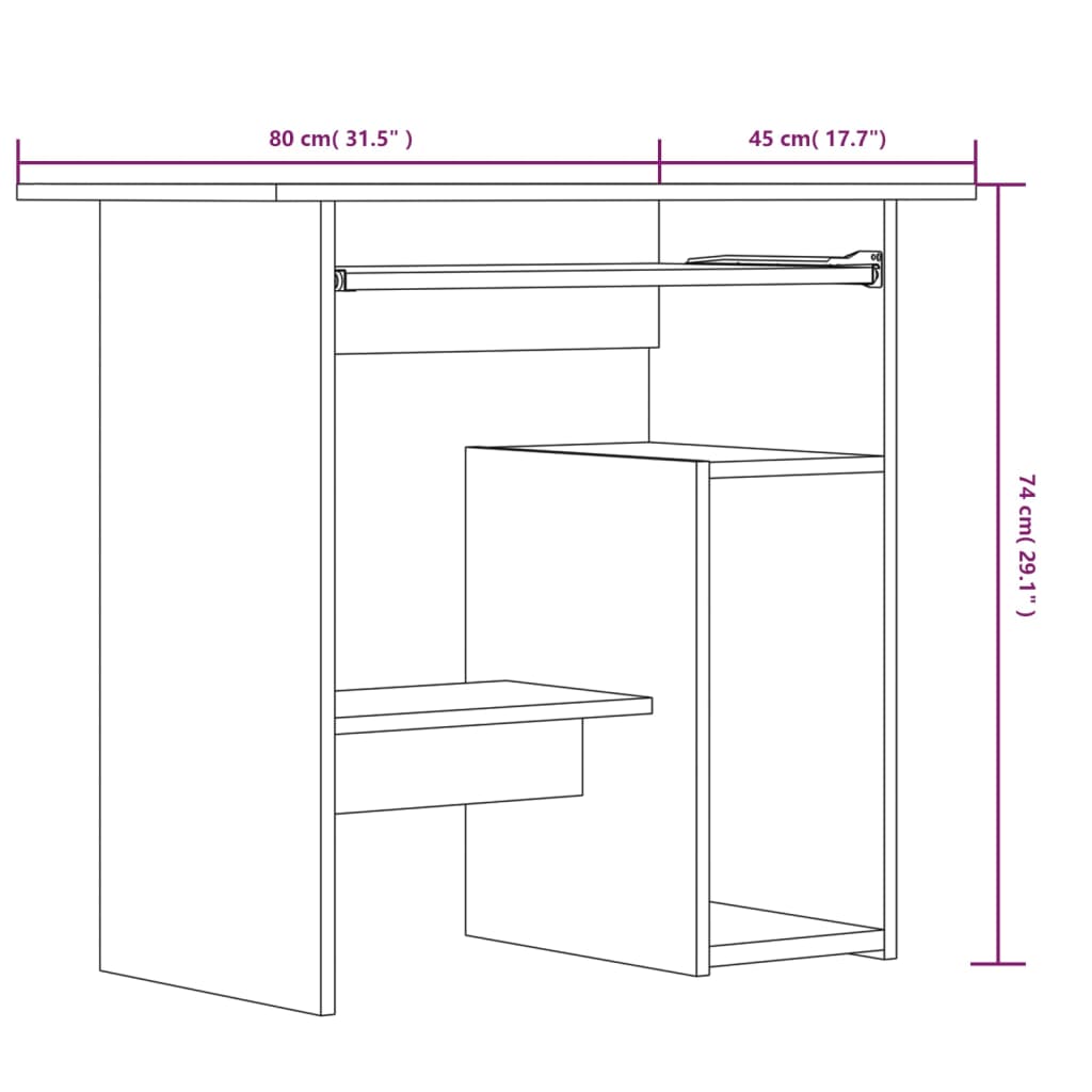 skrivebord 80x45x74 cm konstrueret træ brun egetræsfarve