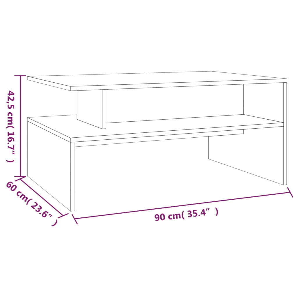 sofabord 90x60x42,5 cm konstrueret træ røget egetræsfarve