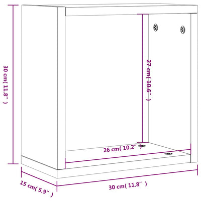 væghylder 2 stk. 30x15x30 cm kubeformet grå sonoma-eg