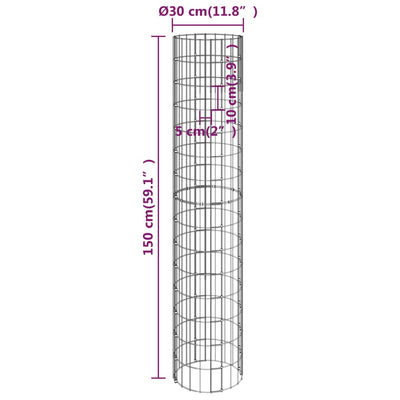 gabionsøjle Ø30x150 cm galvaniseret stål rund