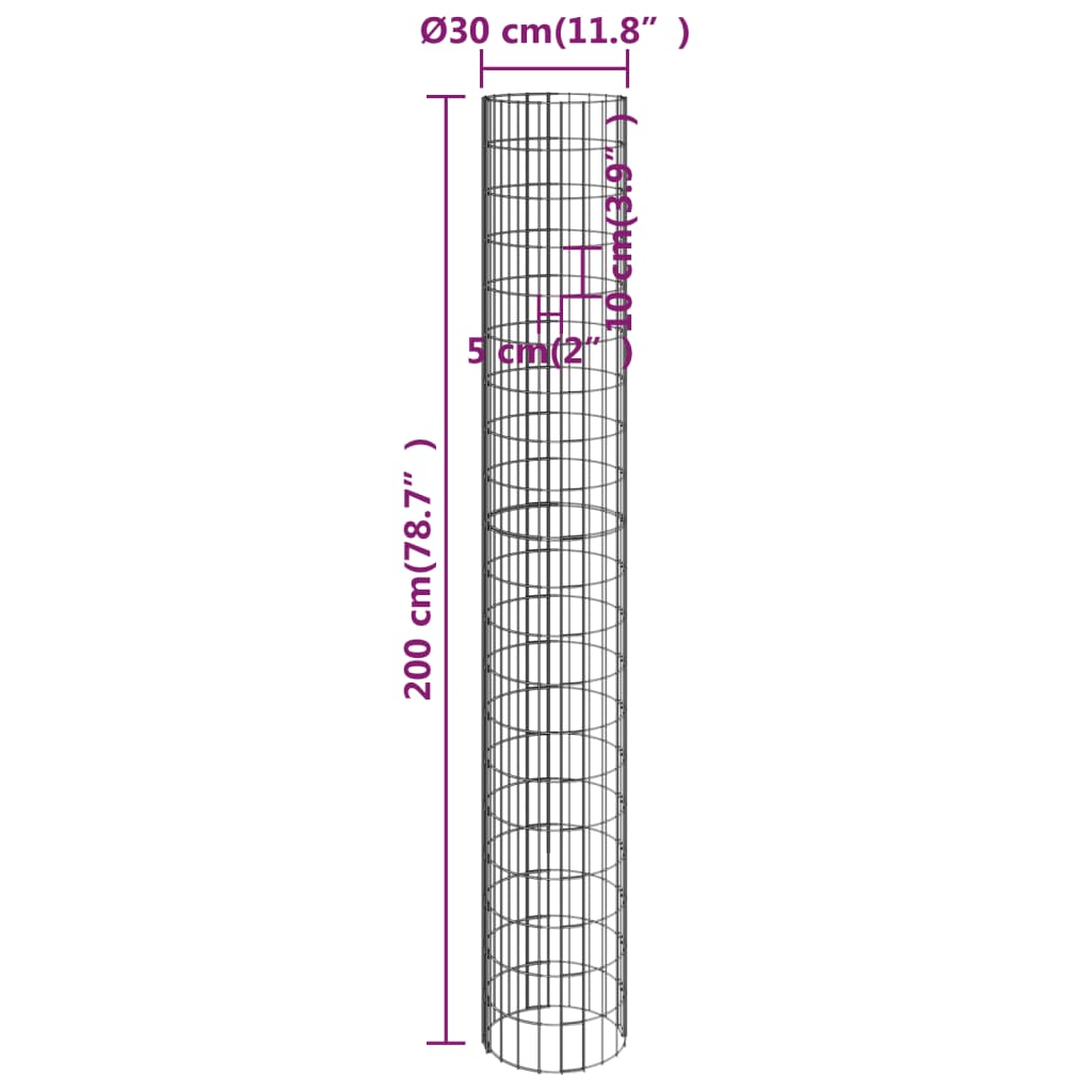 gabionsøjle Ø30x200 cm galvaniseret stål rund