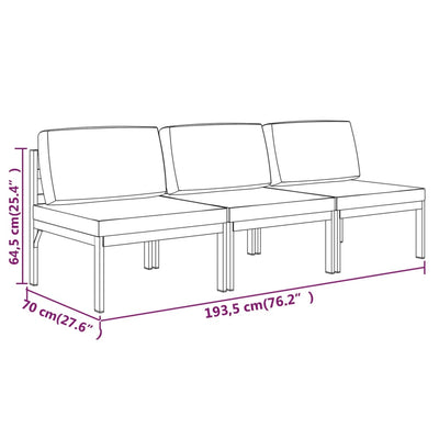 3-personers havesofa med hynder aluminium antracitgrå