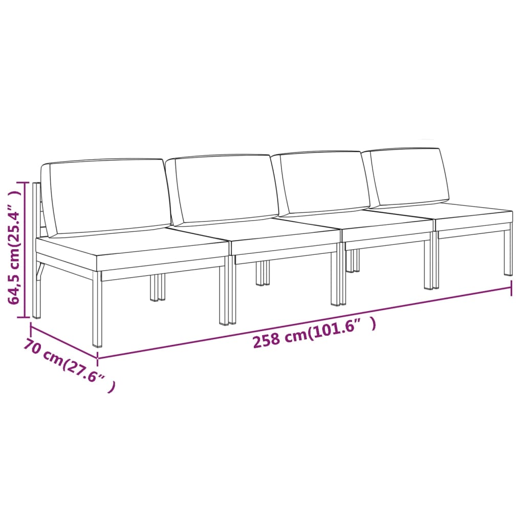 4-personers havesofa med hynder aluminium antracitgrå