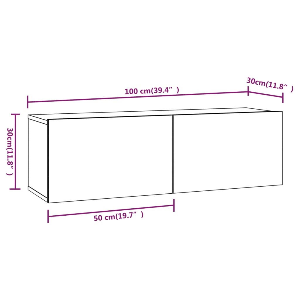 væghængte tv-skabe 2 stk. 100x30x30 cm konstrueret træ hvid