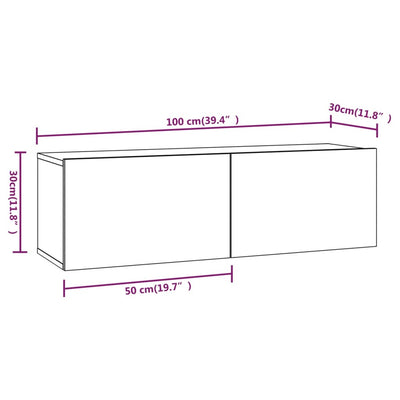 væghængte tv-skabe 2 stk. 100x30x30 cm konstrueret træ hvid