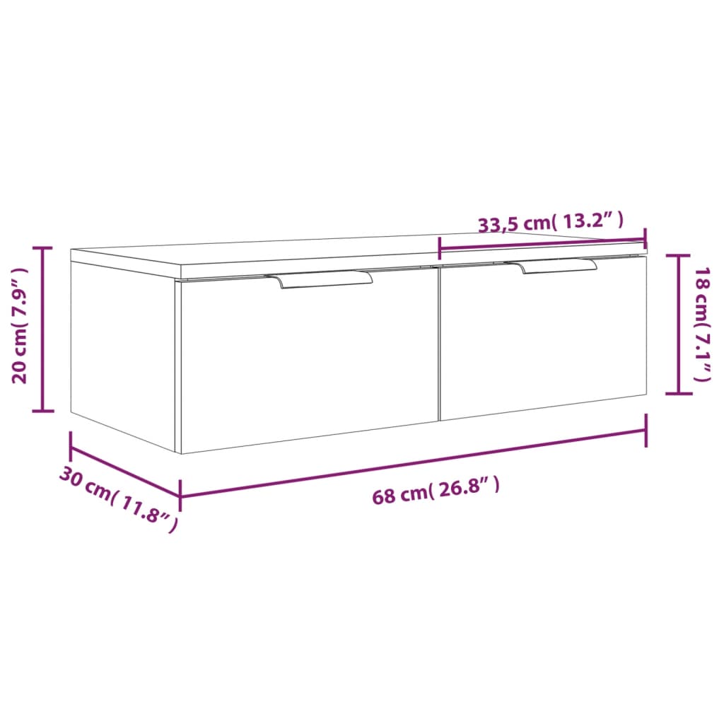 vægskab 68x30x20 cm konstrueret træ hvid