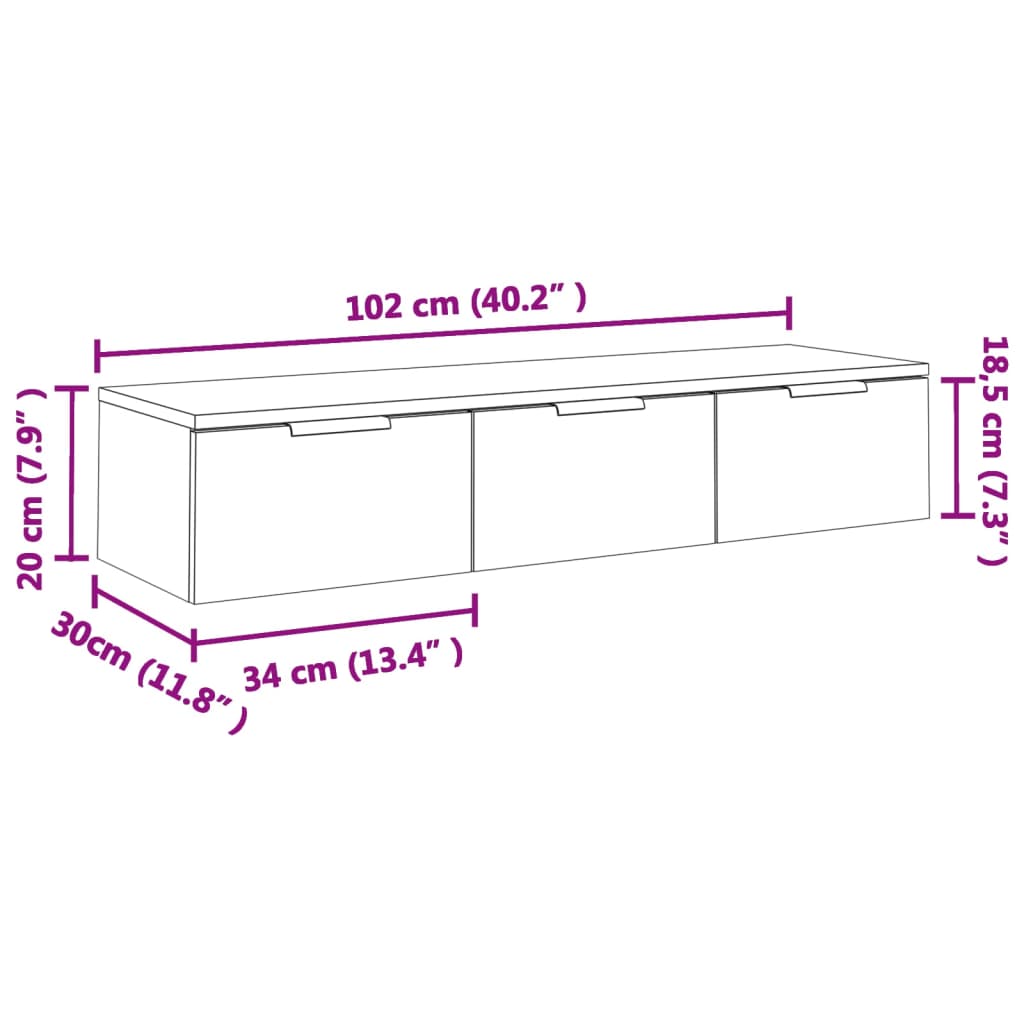 vægskab 102x30x20 cm konstrueret træ sonoma-eg