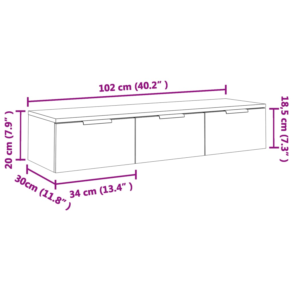 vægskab 102x30x20 cm konstrueret træ betongrå