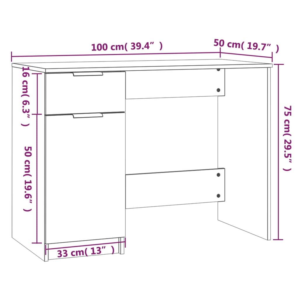 skrivebord 100x50x75 cm konstrueret træ hvid