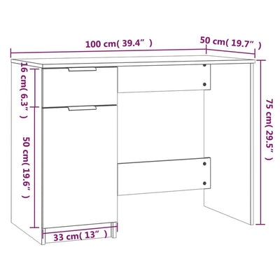 skrivebord 100x50x75 cm konstrueret træ hvid