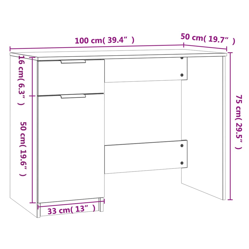 skrivebord 100x50x75 cm konstrueret træ sort