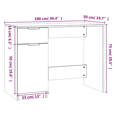 skrivebord 100x50x75 cm konstrueret træ sort