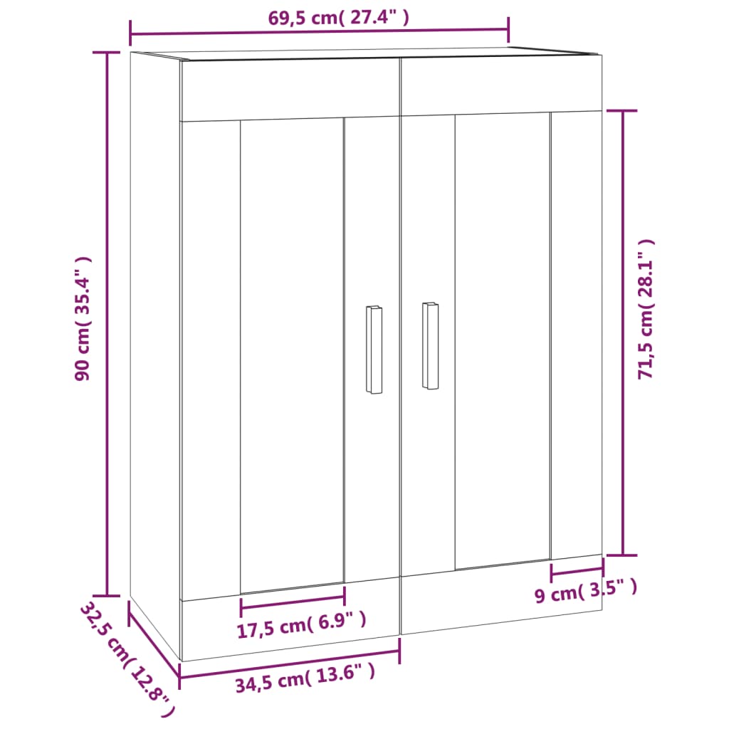 vægskab 69,5x32,5x90 cm konstrueret træ sort